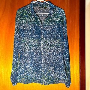 Eddie Bauer 100% Cotton Blue and Green Long Sleeve Button Down Shirt - Size XXL